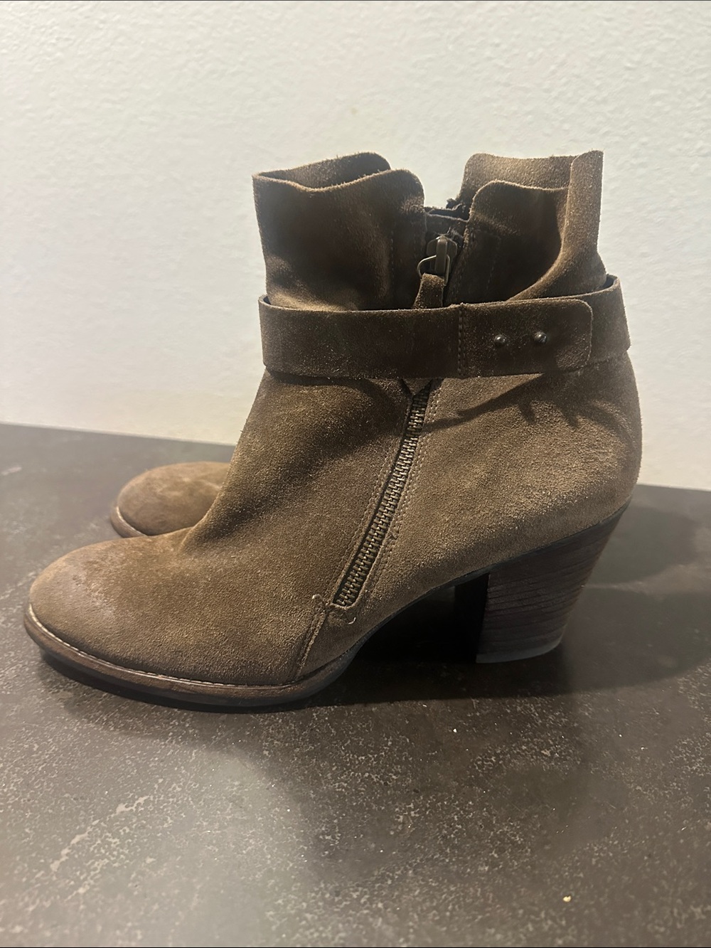 Paul Green Dark Brown Suede Ankle Booties with Side Zip